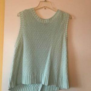 Soft mint green, cable knit, short sleeved sweater